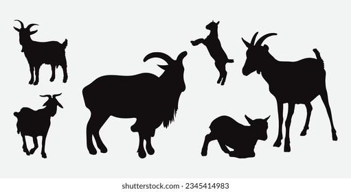 Graceful Goat Silhouettes,, A Diverse Collection of Elegant Caprine Forms for Your Creative Projects