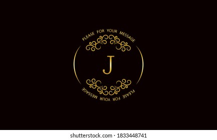 Graceful gold monogram design template. Elegant logo with J sign for royalty, business card, boutique, hotel, heraldic, jewelry.