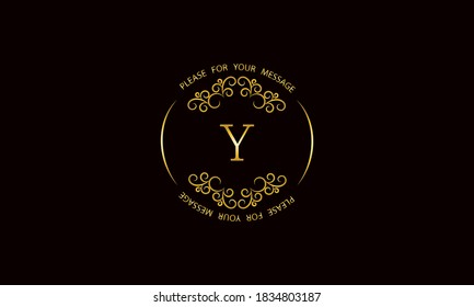 Graceful gold monogram design template on black background. Elegant logo with Y sign for royalty, business card, boutique, hotel, heraldic, jewelry.