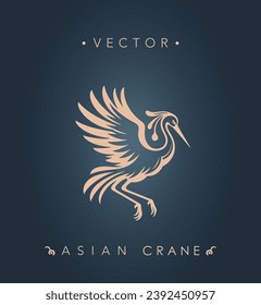 Graceful Golden Crane on Dark Swirls Background