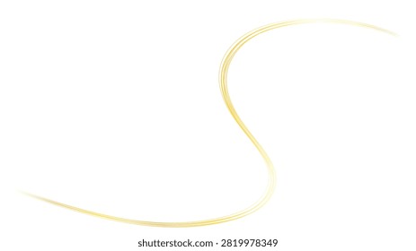 A graceful golden light trail elegantly curves across a pristine white background creating a sense of fluid motion