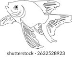 Graceful goldfish line art symbolizing flow, fortune, and tranquility in a refined sketch.