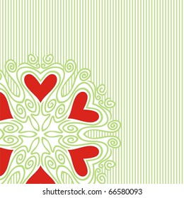 graceful green pattern with red hearts. Vector illustration