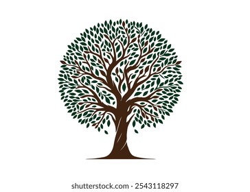 Graceful green tree silhouette  on a white background for modern and stylish vector illustrations.