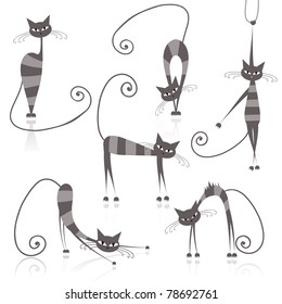 Graceful grey striped cats for your design