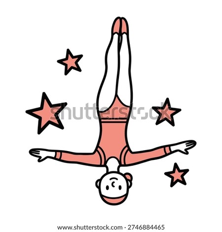 Graceful gymnast performs handstand in midair with confident balance