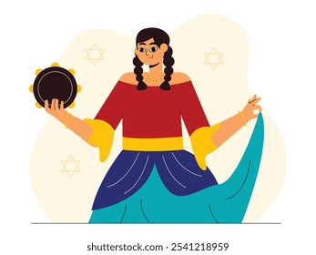 A graceful gypsy dancer in a colorful traditional costume, vector illustration.