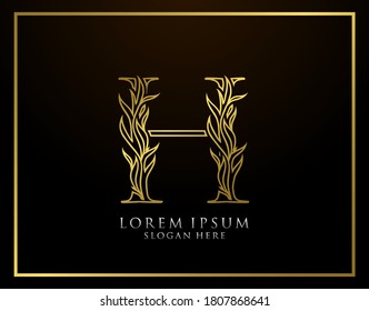 Graceful H Letter Icon. Luxury Gold alphabet arts logo. Vintage drawn emblem for book design, brand name, stamp, Restaurant, Boutique, Hotel.  