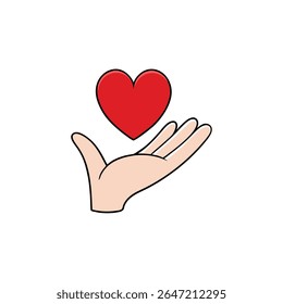 a graceful hand holding a red heart in its open