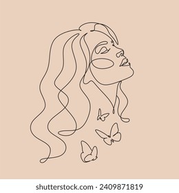 Graceful Harmony: One-Line Drawing of Girl with Butterflies.