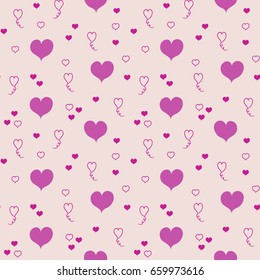 Graceful hearts seamless pattern. Hand drawn romantic ornament for wrapping paper. Decorative pattern for flayers, for invitation on weddings and pink wall-papers for girls. Vector illustration