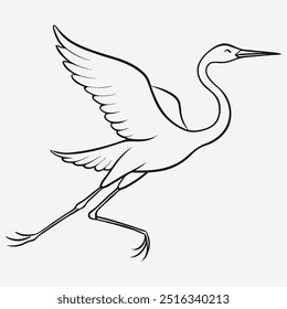 Graceful Heron Bird in Flight - Elegant Line Art Illustration