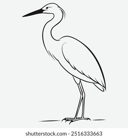 Graceful Heron Vogel stehend elegante Linie Art Illustration