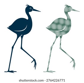 Graceful heron illustration, wild wading bird graphic, nature wildlife icon, avian decor