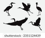 Graceful Heron Silhouettes Set, Majestic Avian Forms in Diverse Poses and Expressions