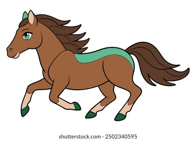  Graceful horse running in a field, vector illustration with gray, white, pink, blue, and yellow