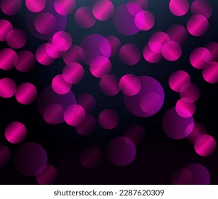 Graceful illustration with silhouettes of pink shiny balls on a black background