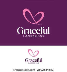 Graceful impression heart love pink fashion logo design ideas business name editable vector template  royalty free image