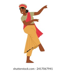 Graceful Indian Female Dancer Character Adorned In Vibrant Attire, Expressing Stories Through Mesmerizing Bharatanatyam Or Kathak Movements, Embodying Cultural Richness And Rhythmic Elegance, Vector