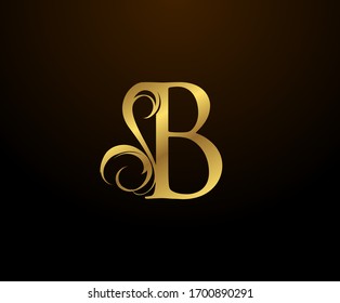 Graceful Initial B Gold Letter logo. Vintage drawn emblem for book design, weeding card, brand name, business card, Restaurant, Boutique, Hotel. 