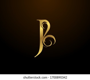 Graceful Initial J Gold Letter logo. Vintage drawn emblem for book design, weeding card, brand name, business card, Restaurant, Boutique, Hotel. 
