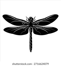 Elegante silueta de insecto, este Vector de libélula es ideal para la naturaleza y temas de vuelo. Ilustración elegante de libélula en vuelo sobre blanco, perfecto para diseños artísticos.