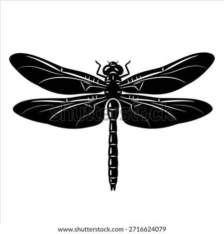 Graceful insect silhouette, this dragonfly vector is ideal for nature and flight themes. Elegant illustration of dragonfly in flight on white, perfect for artistic designs.