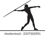 Graceful Javelin Pose: Silhouette of a Woman Thrower, Javelin Athlete in Action: Female Silhouette Illustration
