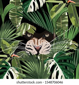 Graceful leopard   tropical leaves  Savana cat eyes  Elegant poster  t  shirt composition  hand drawn style print  