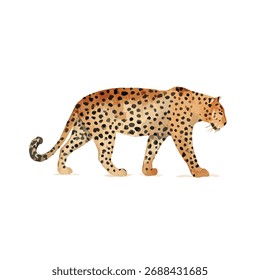 Anmutige Leoparden-Vektorgrafik mit Aquarell-Textur, perfekt für Tierdesign, Safari-Themen und Bildungsinhalte.