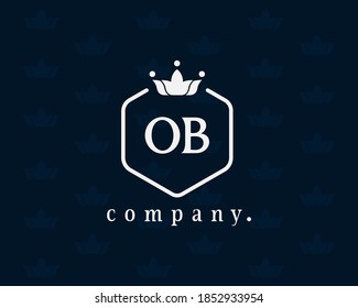 Graceful letter OB, O and B crown logo. Elegant emblem and beautiful calligraphy. The vintage sign for book design, brand name, business card, restaurant, boutique, hotel, cafe, badge.