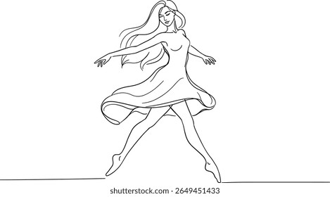 Graceful Line Art of Dancing Woman – Minimalist Female Silhouette in Motion for Tattoo, Logo, and Decor Use