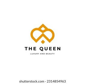 Graciosa plantilla de diseño de logotipo de corona lineal. Símbolo creativo de la reina real. boutique premium, joyería, icono de concepto de diseño de logotipo de salón de bodas.