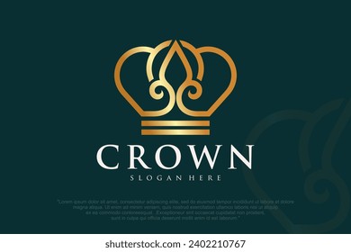 Graceful linear crown logo design . Creative royal king and queen symbol . Vector illustration