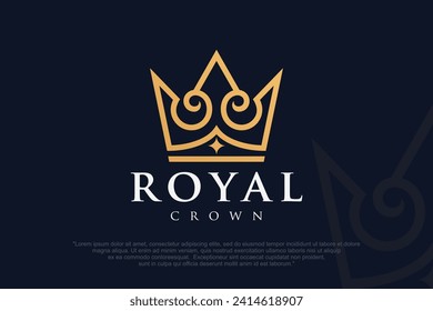 Graceful linear crown logo design . Creative royal king queen symbol . Vector illustration .