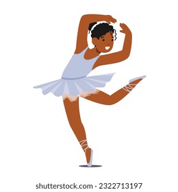 Graceful Little Ballerina Girl Character Captivates With Her Delicate Movements. She Wears A Tutu, Ballet Slippers And A Radiant Smile, Showcasing Passion For Dance. Cartoon People Vector Illustration