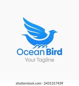 A graceful logo featuring a bird in elegant flight with spread wing layers, symbolizing oceanic freedom and soaring avian identity. The vibrant blue and clean flat style delivers fresh dynamic appeal. Ideal for ocean lifestyle brands, travel companies, avian-inspired identity startups, coastal lifestyle businesses, and freedom-themed identity platforms.