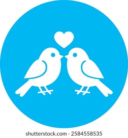 A graceful Love and Birds icon with a clean white design on a light Cambridge blue background. Symbolizing romance, freedom, and harmony, it blends elegance with a modern, minimalist touch.