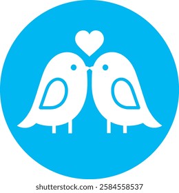 A graceful Love and Birds icon with a clean white design on a light Cambridge blue background. Symbolizing romance, freedom, and harmony, it blends elegance with a modern, minimalist touch.