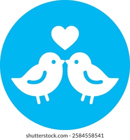 A graceful Love and Birds icon with a clean white design on a light Cambridge blue background. Symbolizing romance, freedom, and harmony, it blends elegance with a modern, minimalist touch.