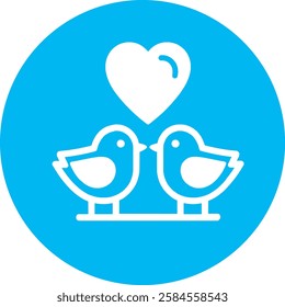 A graceful Love and Birds icon with a clean white design on a light Cambridge blue background. Symbolizing romance, freedom, and harmony, it blends elegance with a modern, minimalist touch.