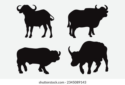 Graceful and Majestic Buffalo Silhouettes, A Collection of Dynamic Bison Vector Images