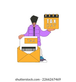 A graceful man holds a calendar in his hand. TAX day. The topic of paying taxes.