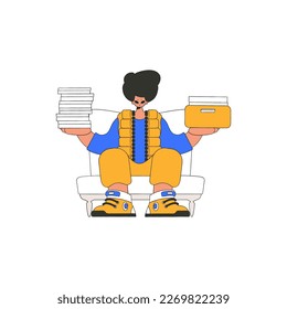 Un hombre elegante tiene en sus manos pilas de documentos.