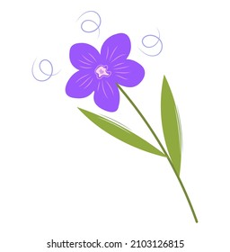 Graceful minimalistic blue periwinkle flower, vector illustration. Flat isolated image of cute wild flower icon in trending shades for wall art, home decor, poster.