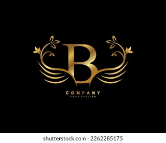 Graceful monogram design element. pretty wings logogram. golden letter B emblem typography with flourish wings for Royalty, business card, Boutique, Hotel, Restaurant, Jewellery, business, company