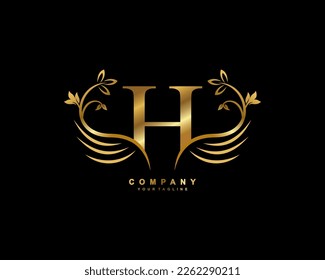 Graceful monogram design element. pretty wings logogram. golden letter H emblem typography with flourish wings for Royalty, business card, Boutique, Hotel, Restaurant, Jewellery, business, company