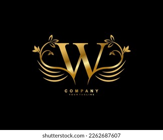 Graceful monogram design element. pretty wings logogram. golden letter W emblem typography with flourish wings for Royalty, business card, Boutique, Hotel, Restaurant, Jewellery, business, company