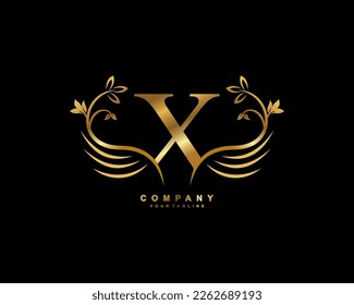 Graceful monogram design element. pretty wings logogram. golden letter X emblem typography with flourish wings for Royalty, business card, Boutique, Hotel, Restaurant, Jewellery, business, company