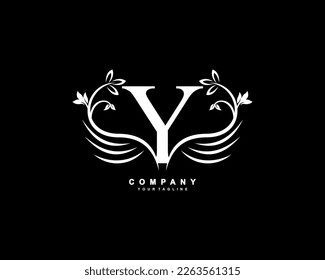 Graceful monogram design element. pretty wings logogram. White letter Y emblem typography with flourish wings for Royalty, business card, Boutique, Hotel, Restaurant, Jewellery, business, company